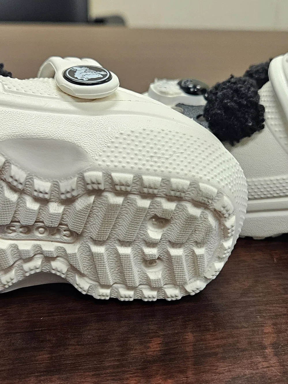 CROCS Kids White Panda Clogs with Black Pom Ears C5